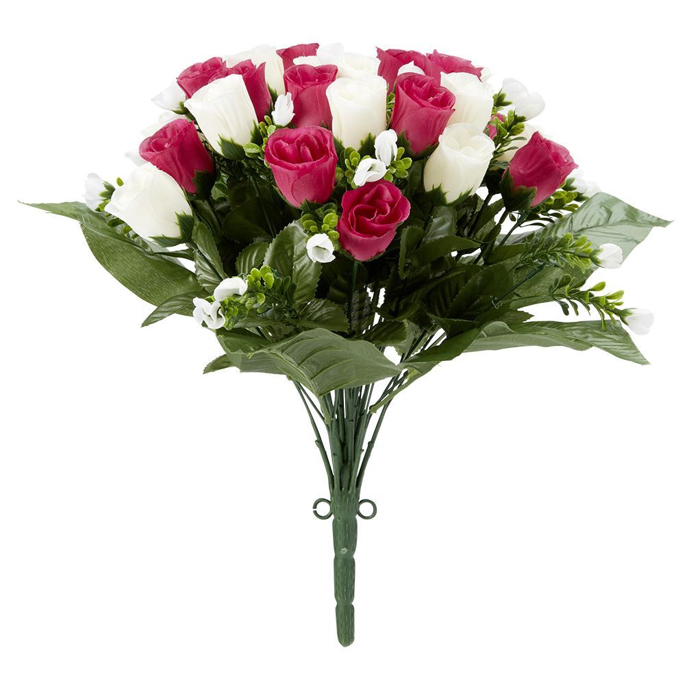 Piquet rose bouton H35 cm rose - Fleur artificielle 42 têtes