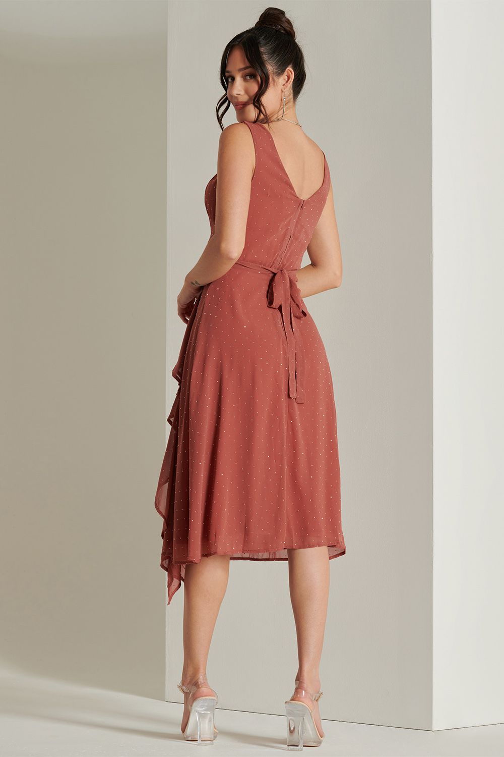 Jolie Moi Embellished Frill Hem Chiffon Dress