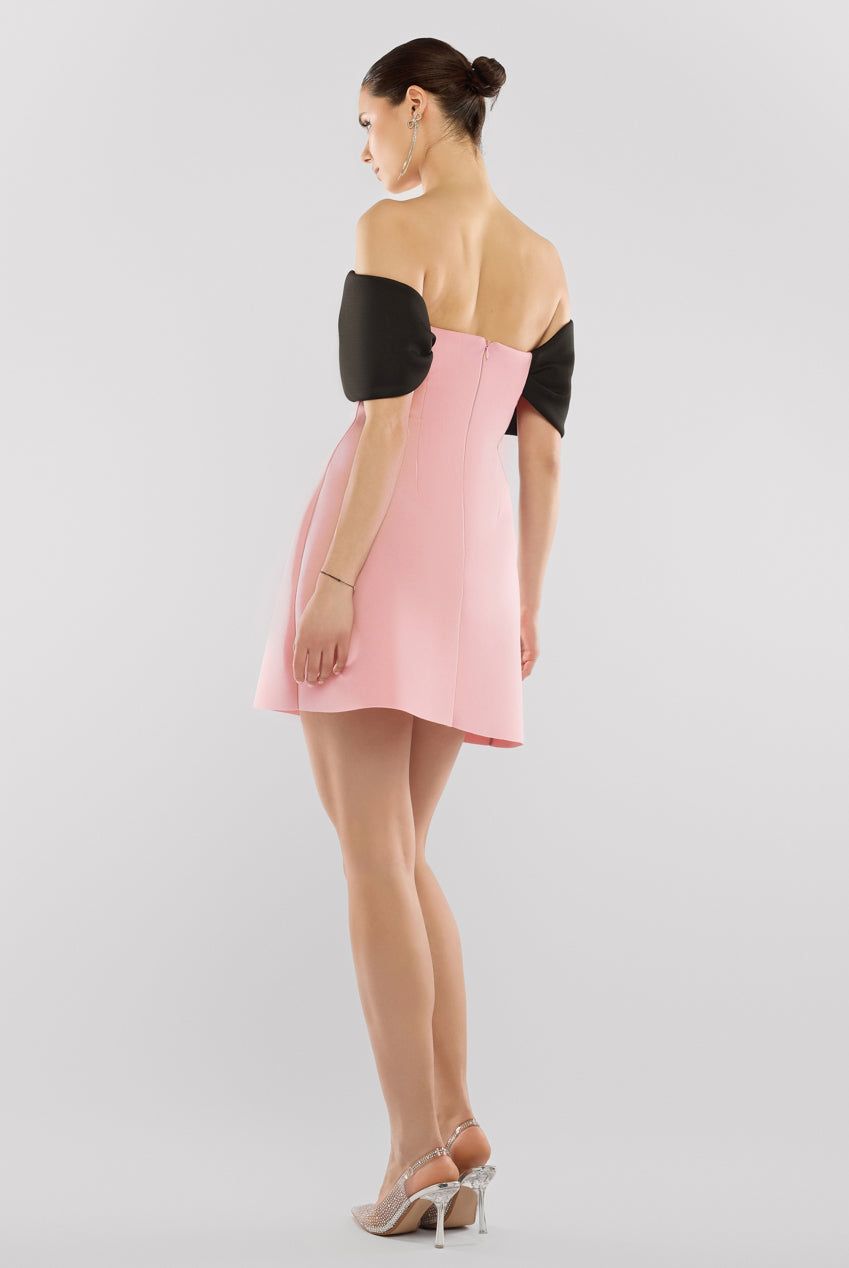 Goddiva Front Bow Off The Shoulder Mini Dress