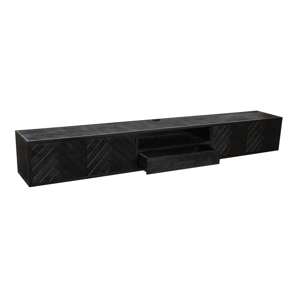 StarFurn Zwevend Tv-meubel New York - Zwart Hout - 280x35x33cm