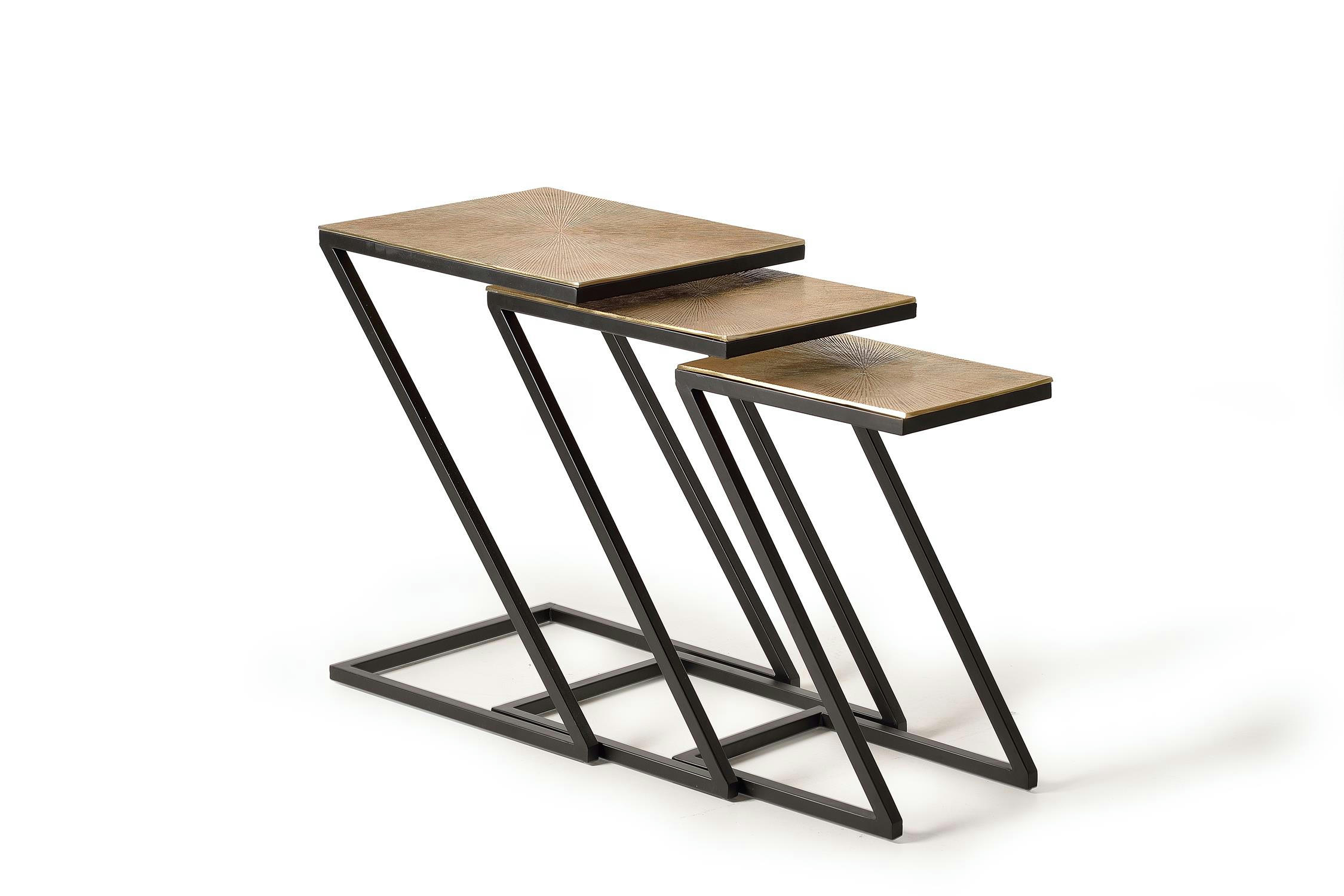 - Set de 3 tables basses plateau bronze et piètement métal