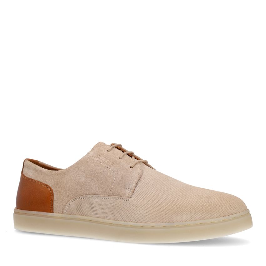 Manfield Taupe suède veterschoenen met bruine details