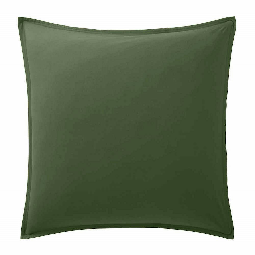 - Taie d'oreiller percale de coton lavé vert 65x65 cm