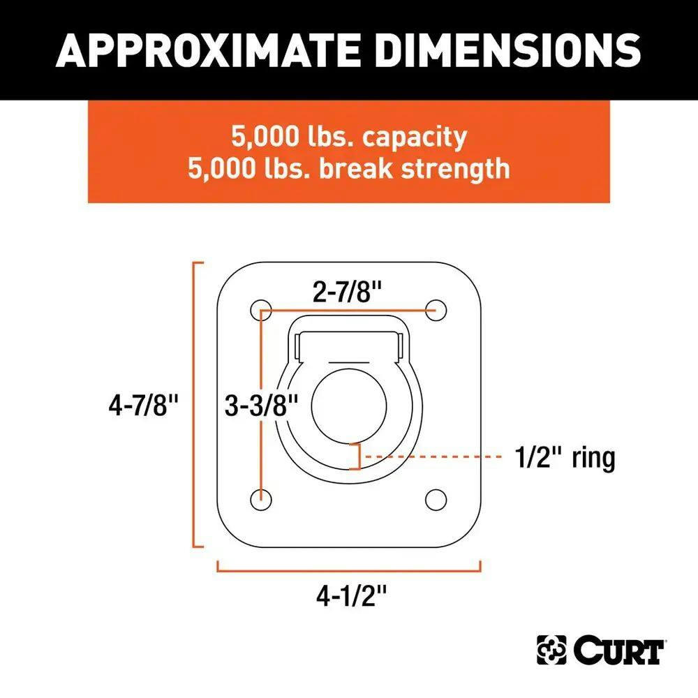 CURT 1-1/2-in x 1-1/2-in Recessed Tie-Down Ring (5000-lb, Clear Zinc)