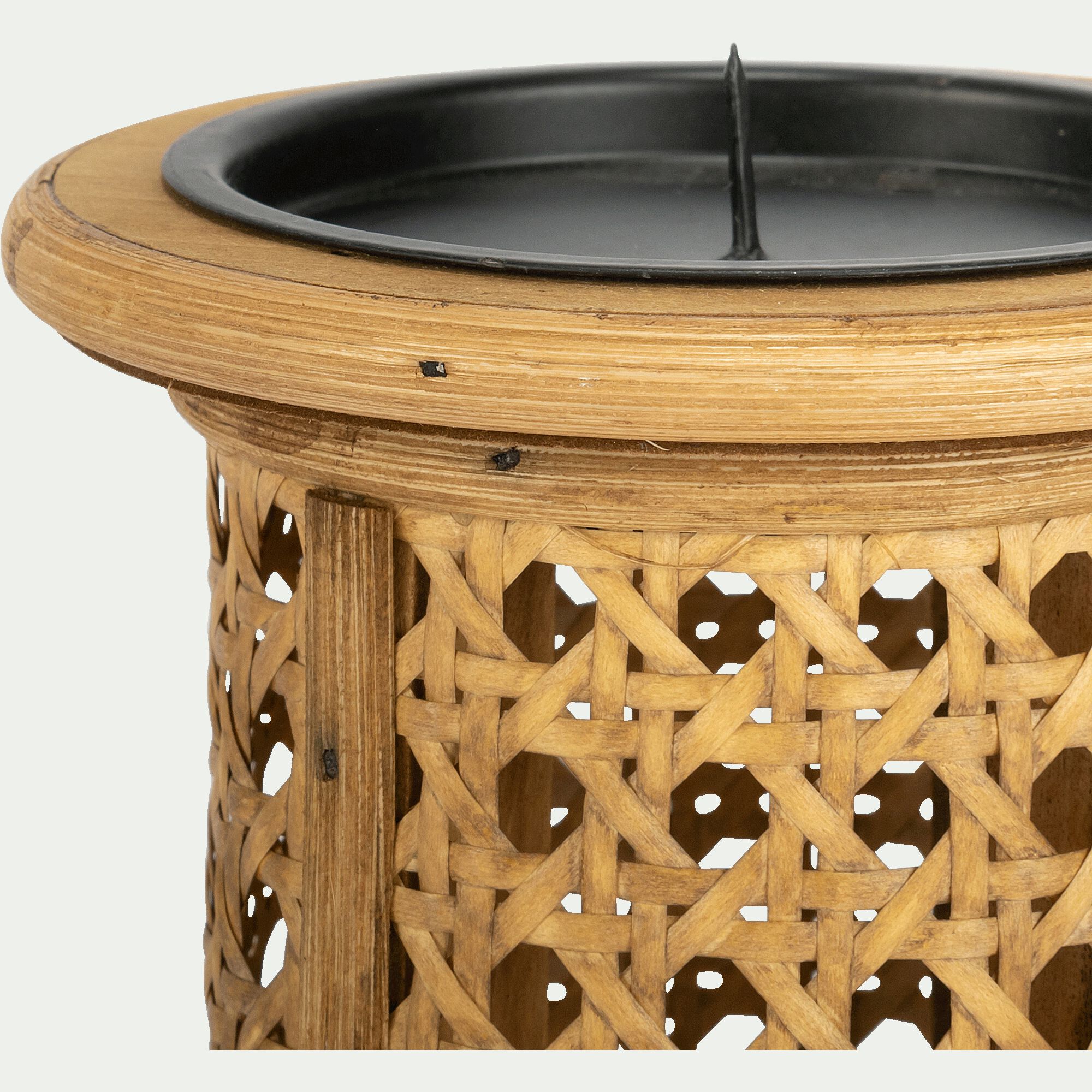 SANDRO - Photophore tressé en bois - naturel D11xH27cm