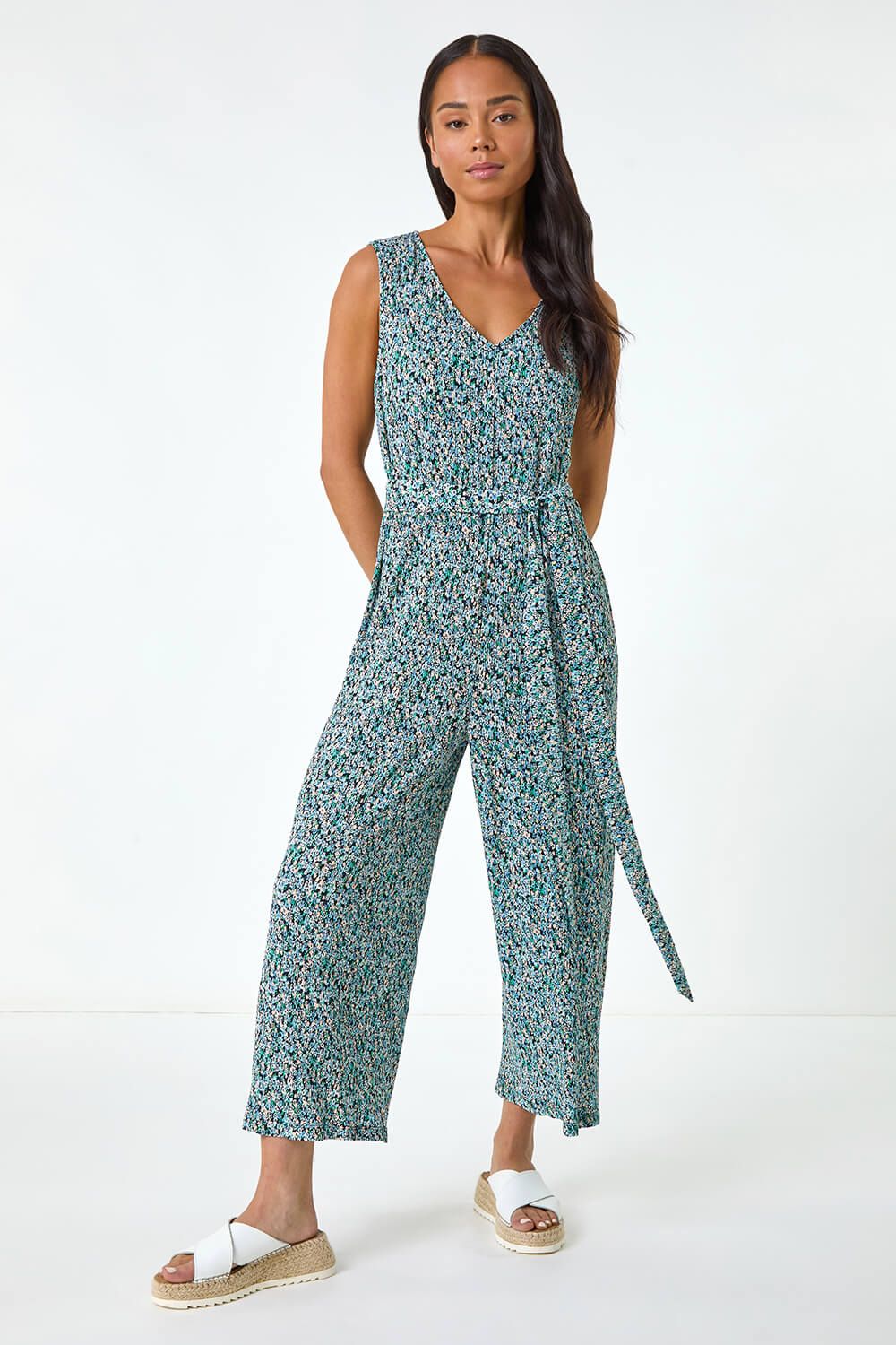 Roman Petite Ditsy Crinkle Crop Jumpsuit