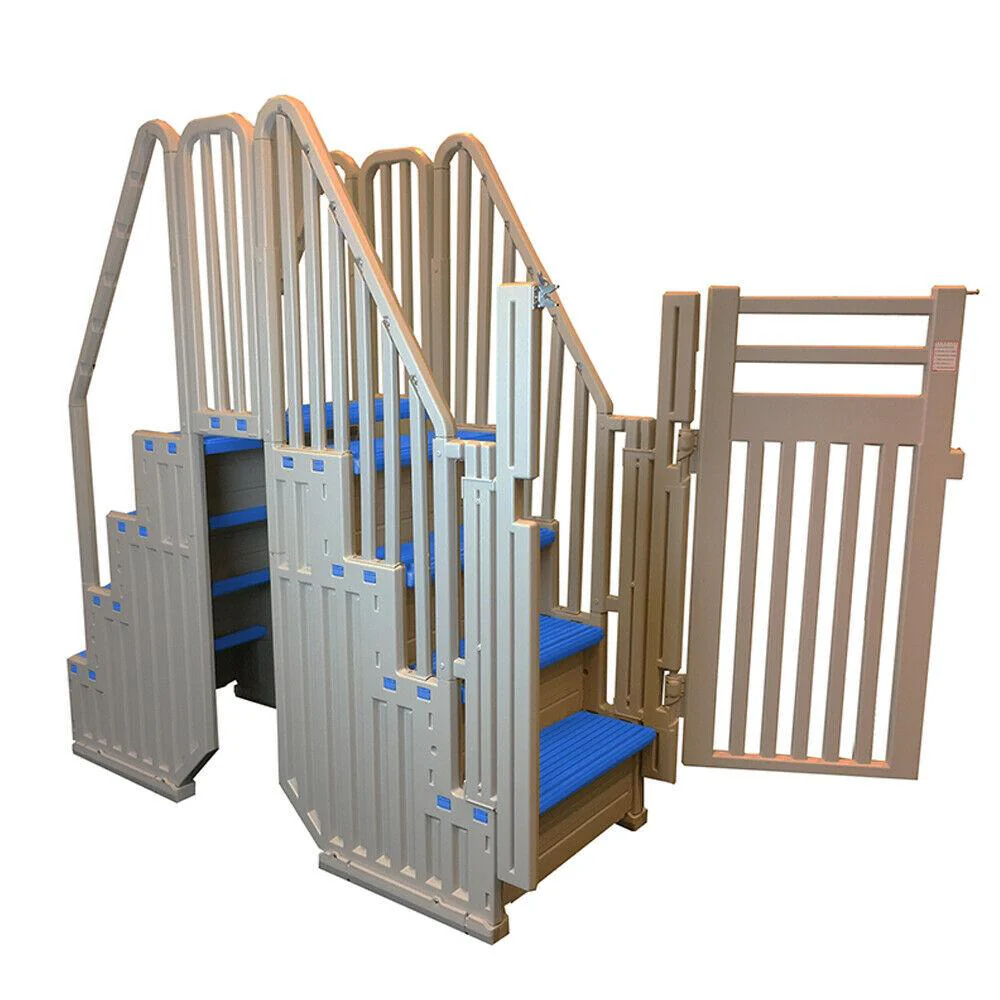 Plastics Above Ground Pool System, Warm Gray, with Blue Steps  Closure