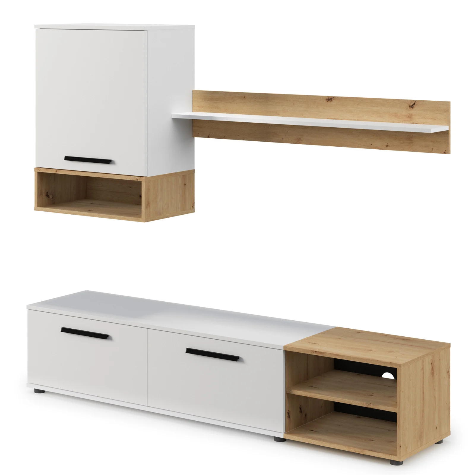 Meblościanka Vento 180 cm – biały mat   dąb artisan