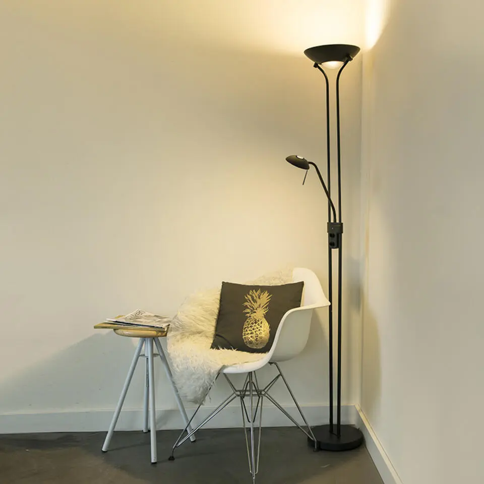 Qazqa staande lamp met leesarm diva zwart ge?ntegreerde led