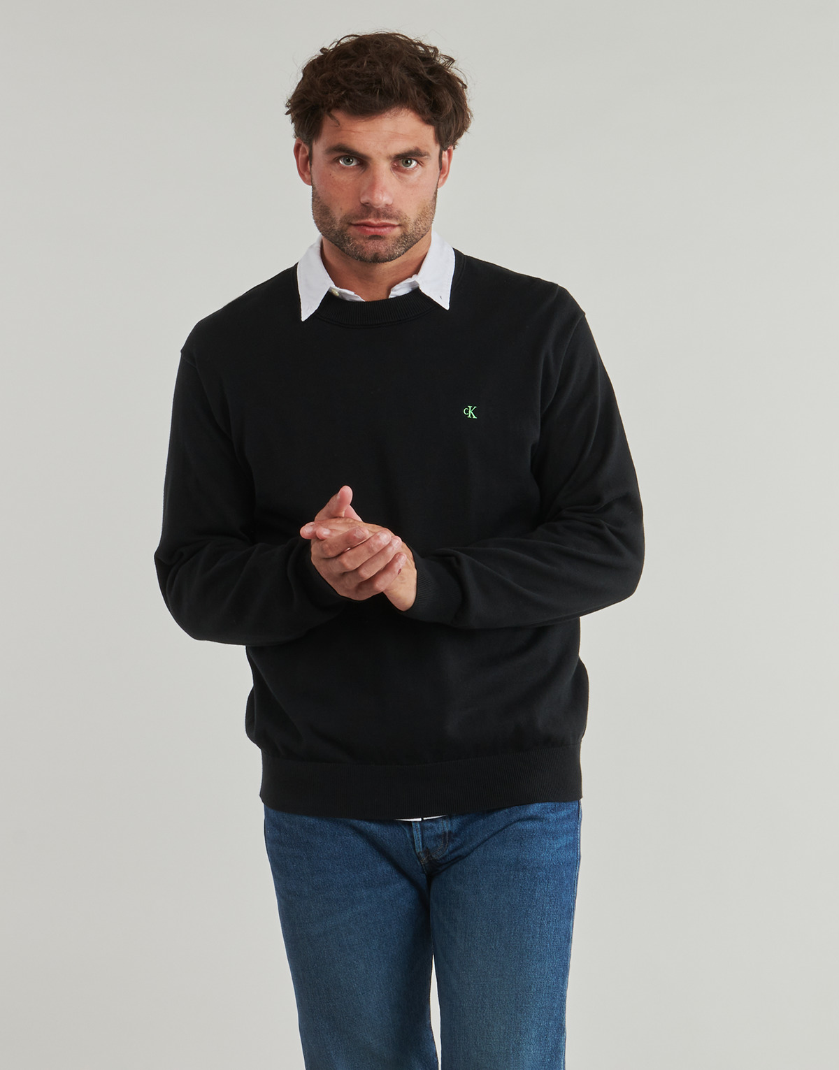 Calvin Klein Jeans - LS EZ COTTON CREWNK SWEATER 12GG - Black