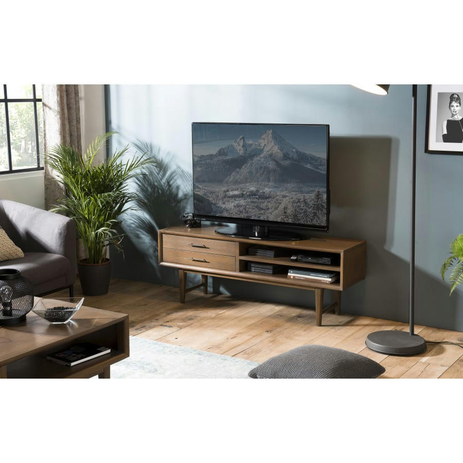 LAURE - Meuble TV 2 tiroirs 2 niches en mindi