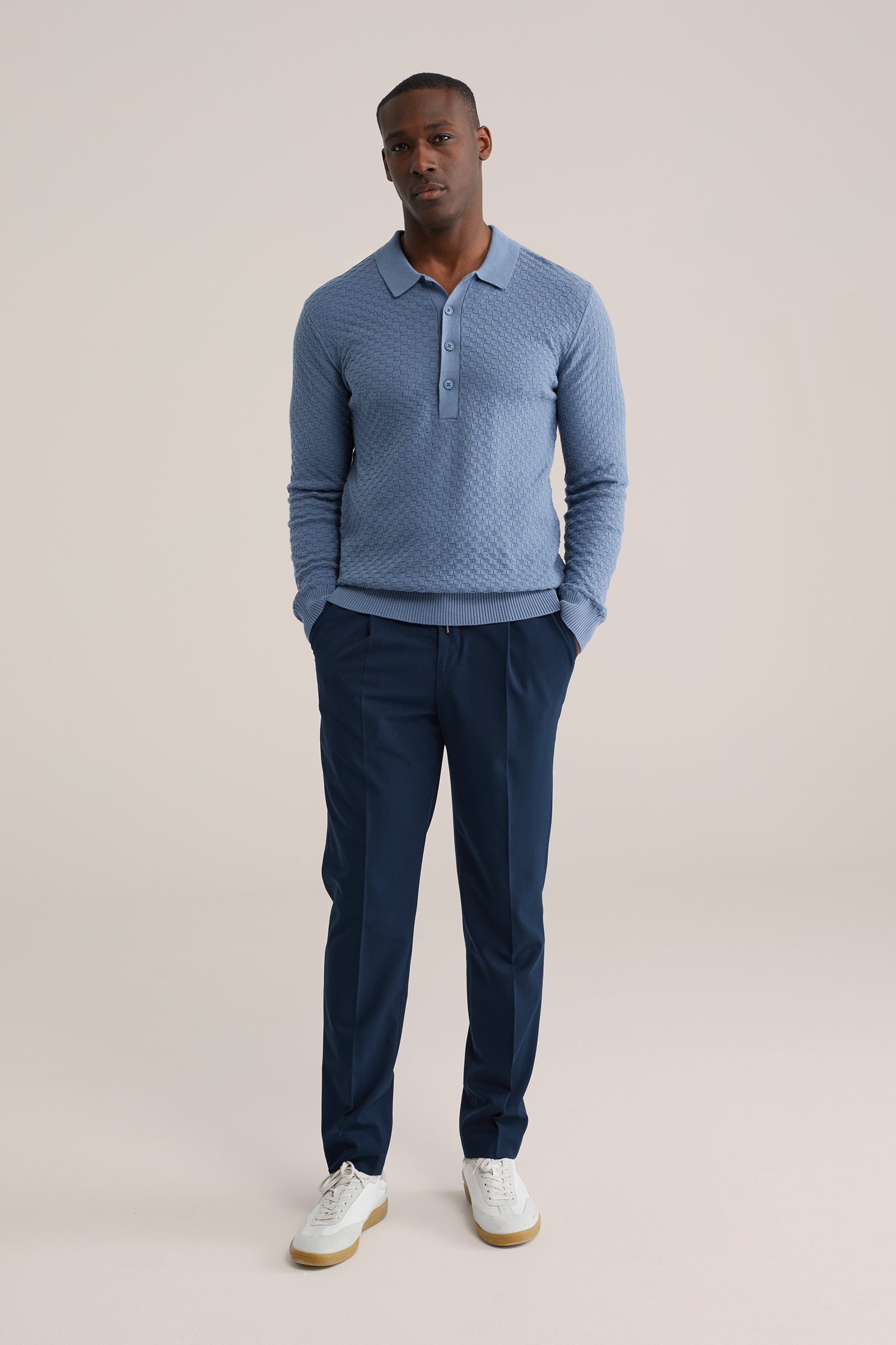 Heren regular fit trui met polokraag en structuur