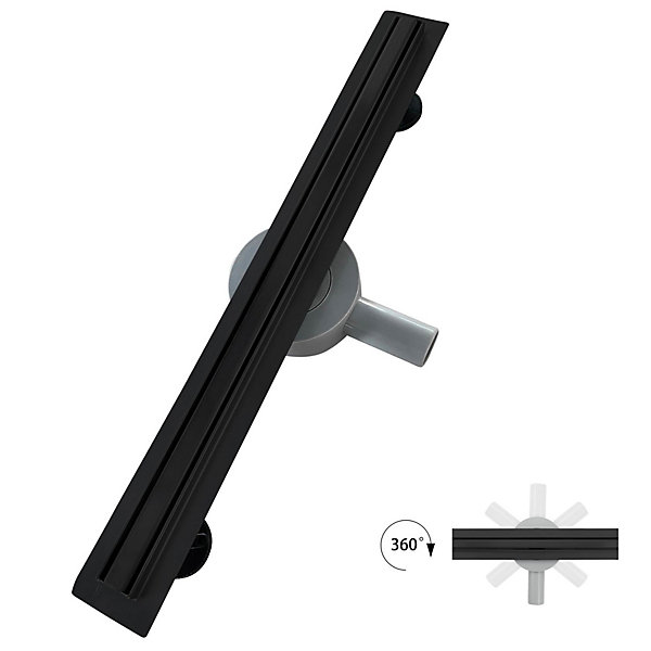 Caniveau de douche italienne étroit noir SAMY L.100 cm siphon 360, drainage 36l/min, hauteur réglable SANIVERRE