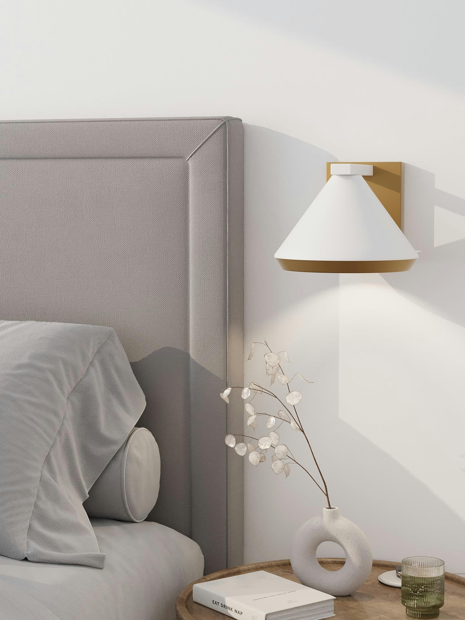 SPINOZA - Applique murale conique en métal blanc et or