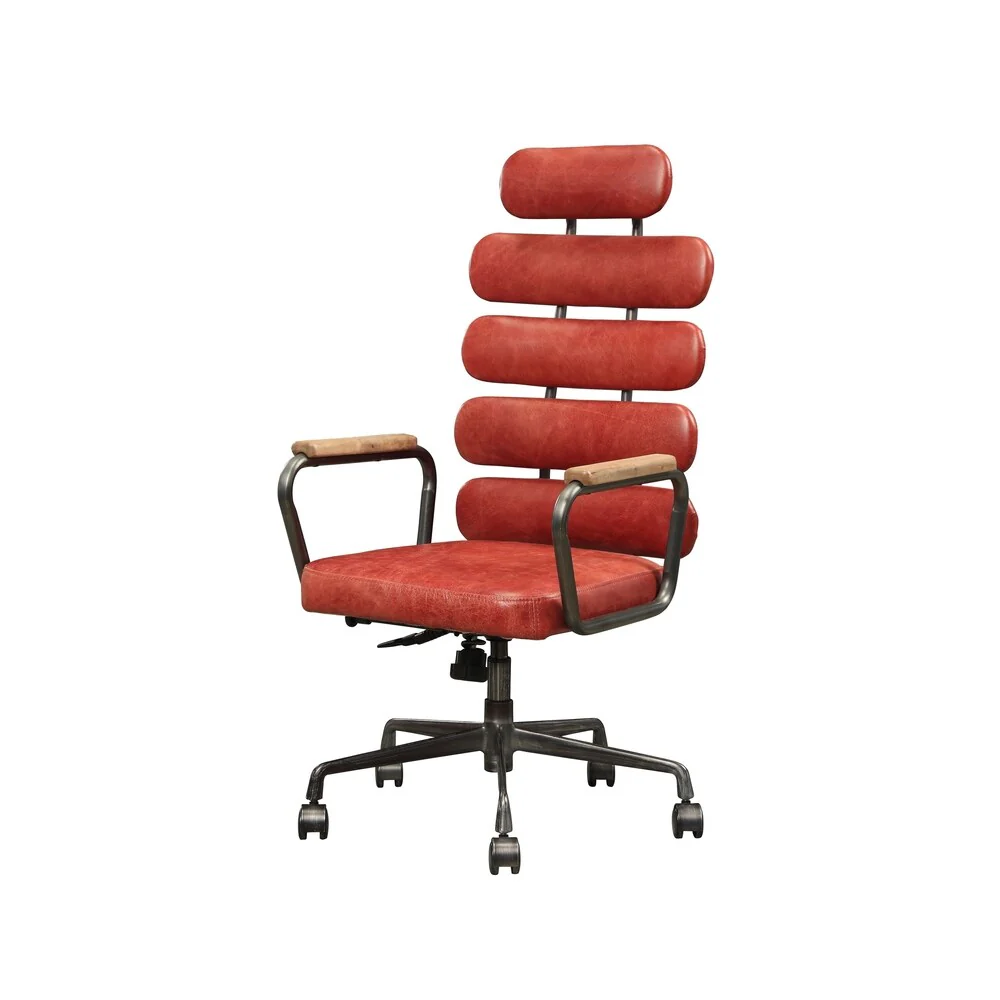 ACME Calan Executive Office Chair, Vintage Red Top Grain Leather