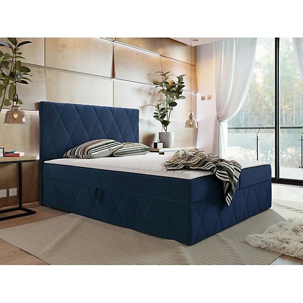Lit continental Comfivo 225, Double, Bleu, Tissu, Disponible