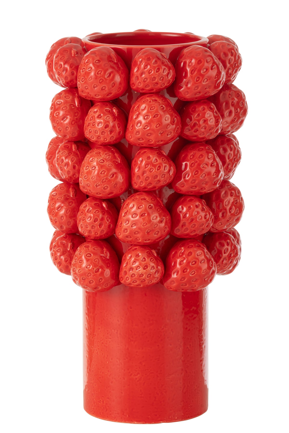 J-Line vaas Strawberries - keramiek - rood - large - 34.5 cm hoog