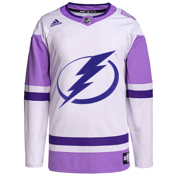 Tampa Bay Lightning adidas Hockey Fights Cancer Primegreen Authentic Custom Jersey - White/Purple