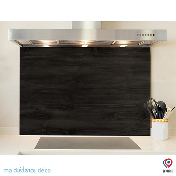 Crédence cuisine fond de hotte Bois foncé - Verre trempé - L 90 cm x H 50 cm - MaCrédenceDéco