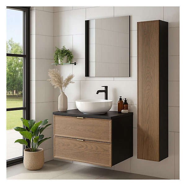 Ensemble de salle de bain SAVIA : meuble sous vasque 60cm et plan vasque et colonne de rangement