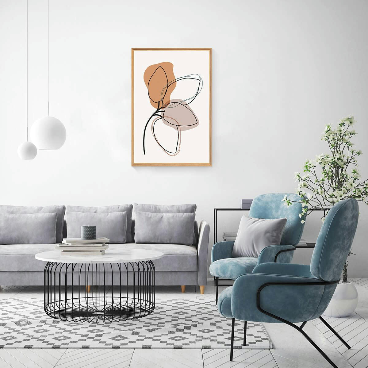 CHARME ROMANTIQUE - Tableau mural encadré illustration d'une fleur 65x97 cm