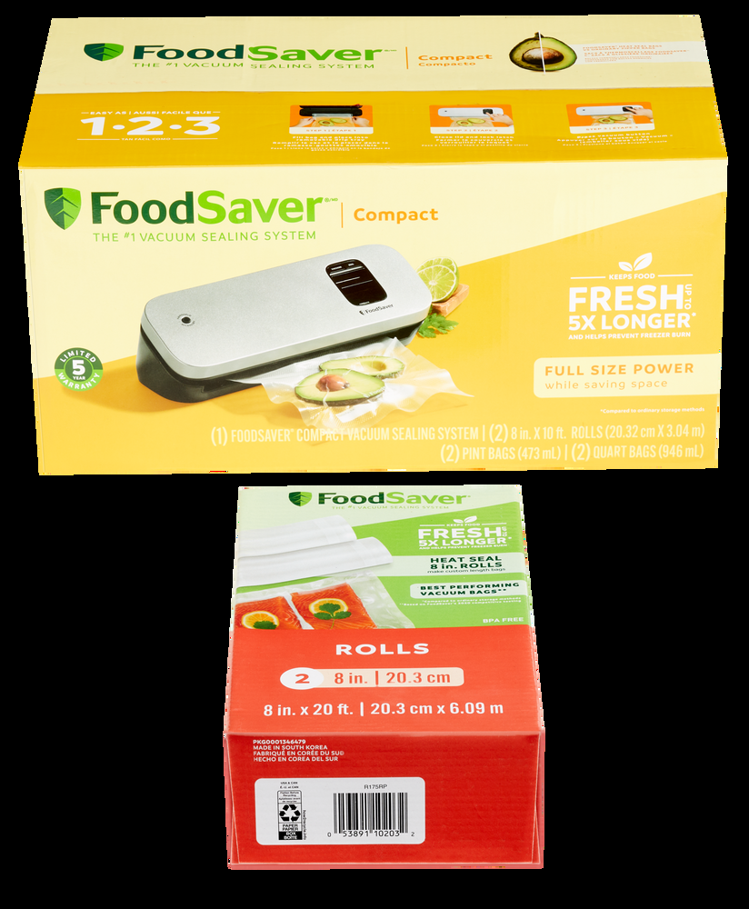 FoodSaver Compact Vacuum Bag Sealing System with Rolls Bundle, 2-pk