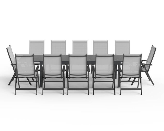 Frankie-Sinta 13 Piece Extension Dining Setting (Gunmetal Grey)