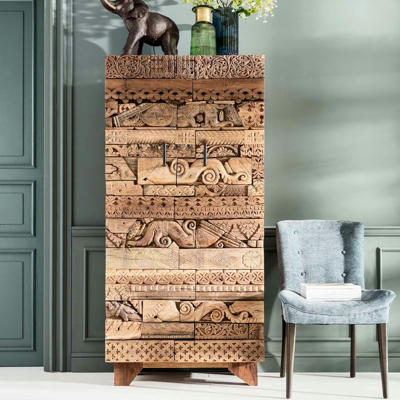 SHANTI PUZZLE SURPRISE - Armoire 2 portes en manguier massif sculpté