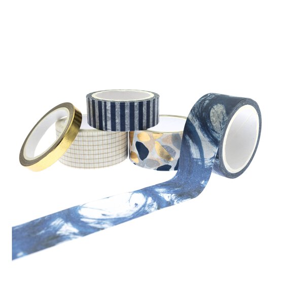 Blue Abstract Washi Tape 5m 5 Pack