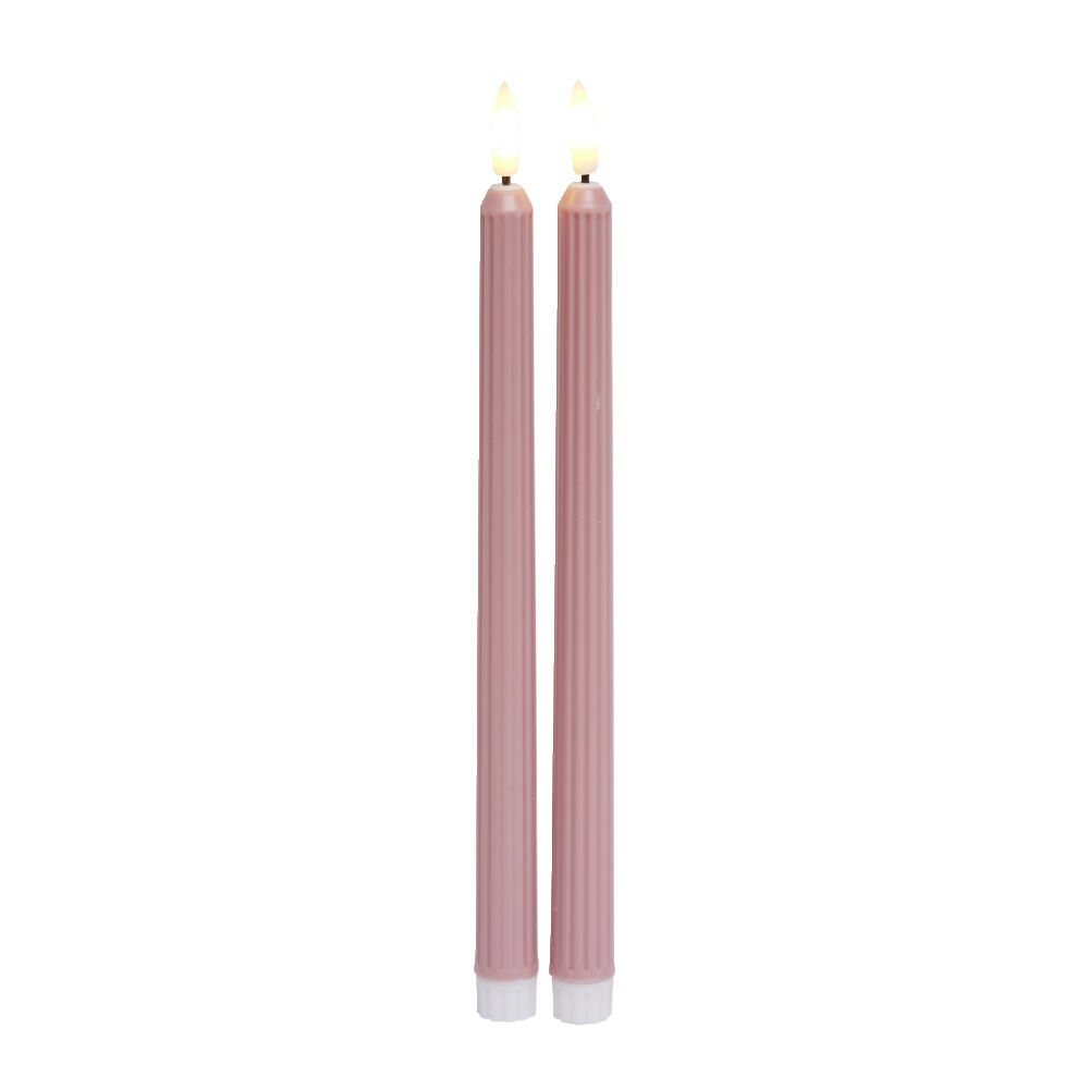 Lot de 2 bougies chandelles LED roses Ø2,2xH22,5cm