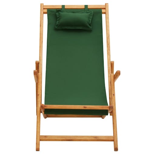 NNEVL Folding Beach Chair Solid Eucalyptus Wood and Fabric Green