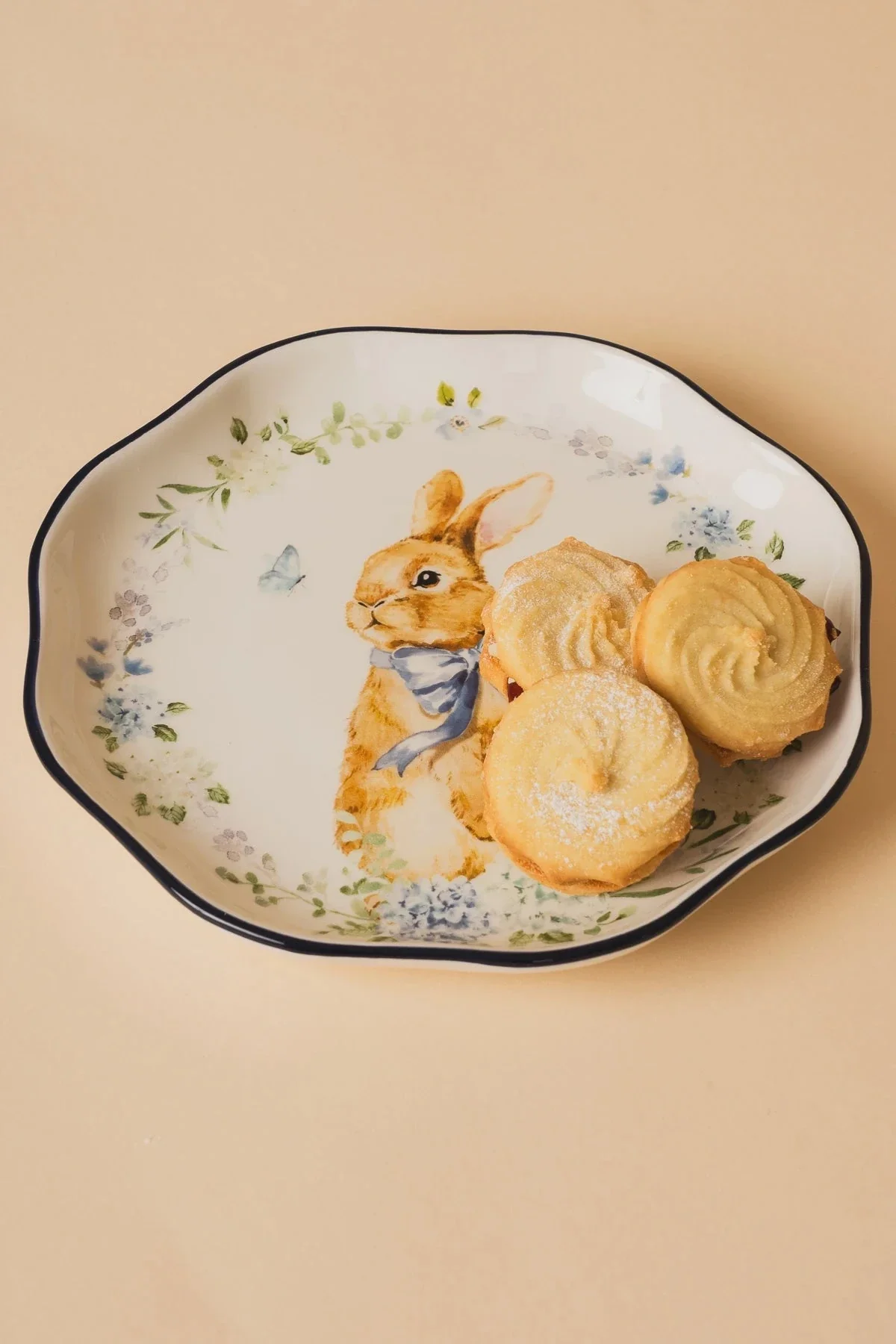 Bunny Salad Plate with Blue Rim