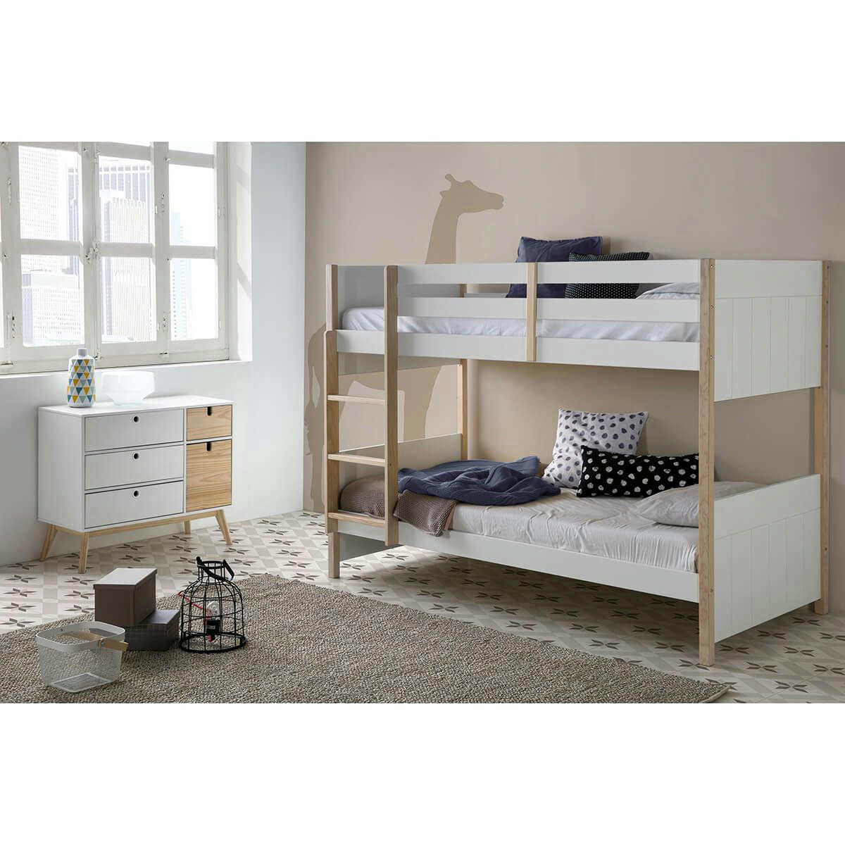 LILY - Lits  superposés 90x190 bois naturel et blanc