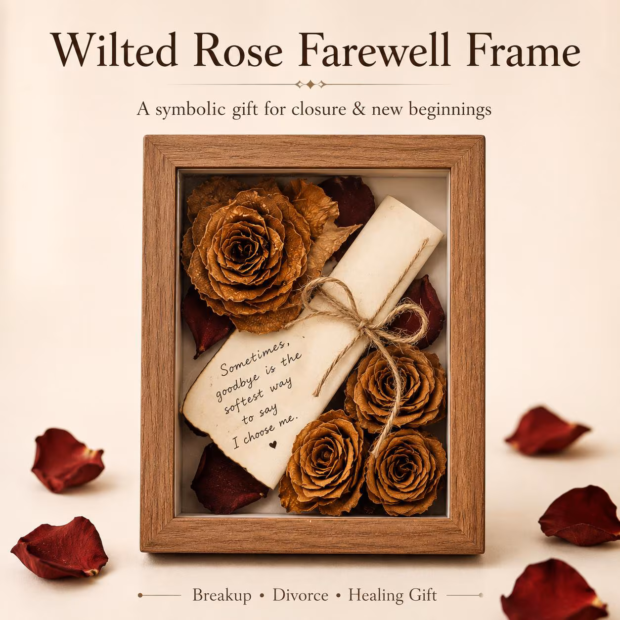 Wilted Rose Shadow Box, Closure Keepsake, New Beginnings Gift, Divorce Frame