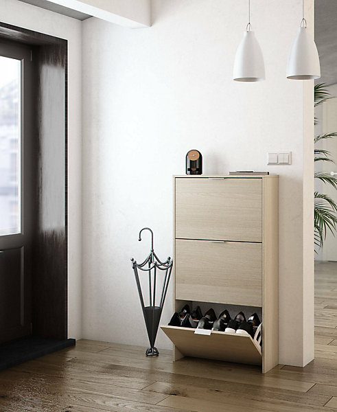 Etagere à chaussures Escondido, Armoire à chaussures avec 3 portes pliantes, 70x17h180 cm, Chêne
