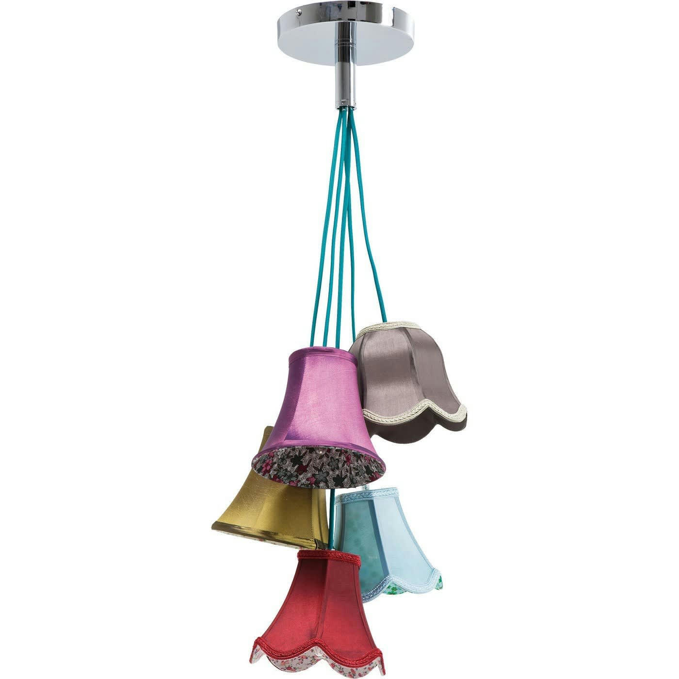 SALOON FLOWERS - Suspension bohème 5 abat-jours en tissu