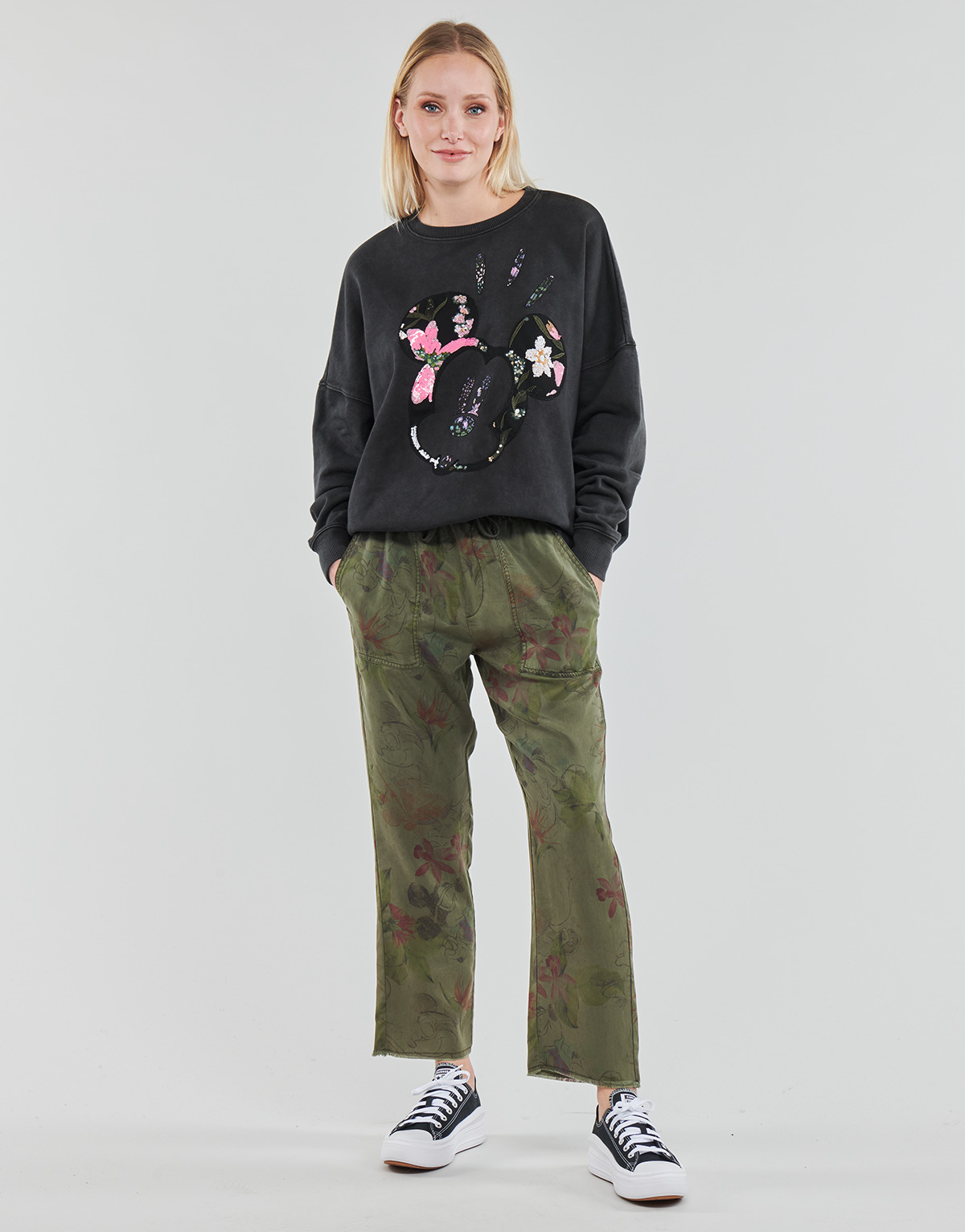 Desigual - PANT_MICKEY CAMO FLOWERS - Kaki / Multicolour