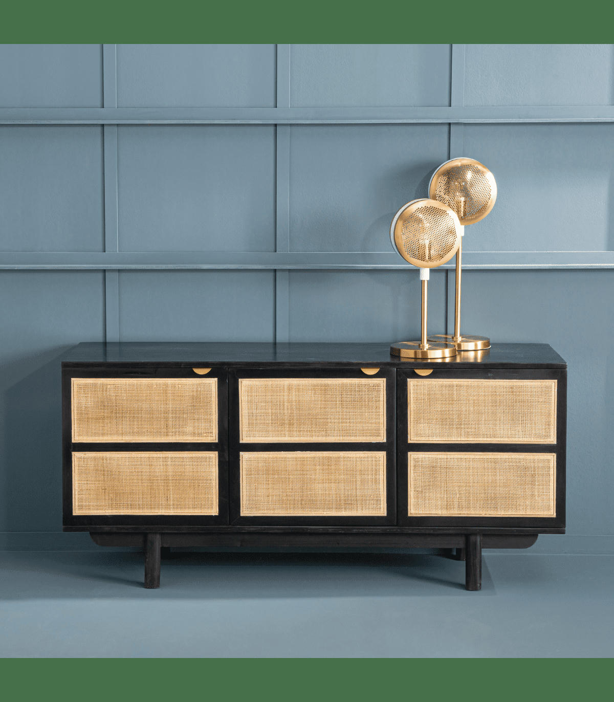 CALVI - Buffet noir 3 portes - L160 x H74 cm