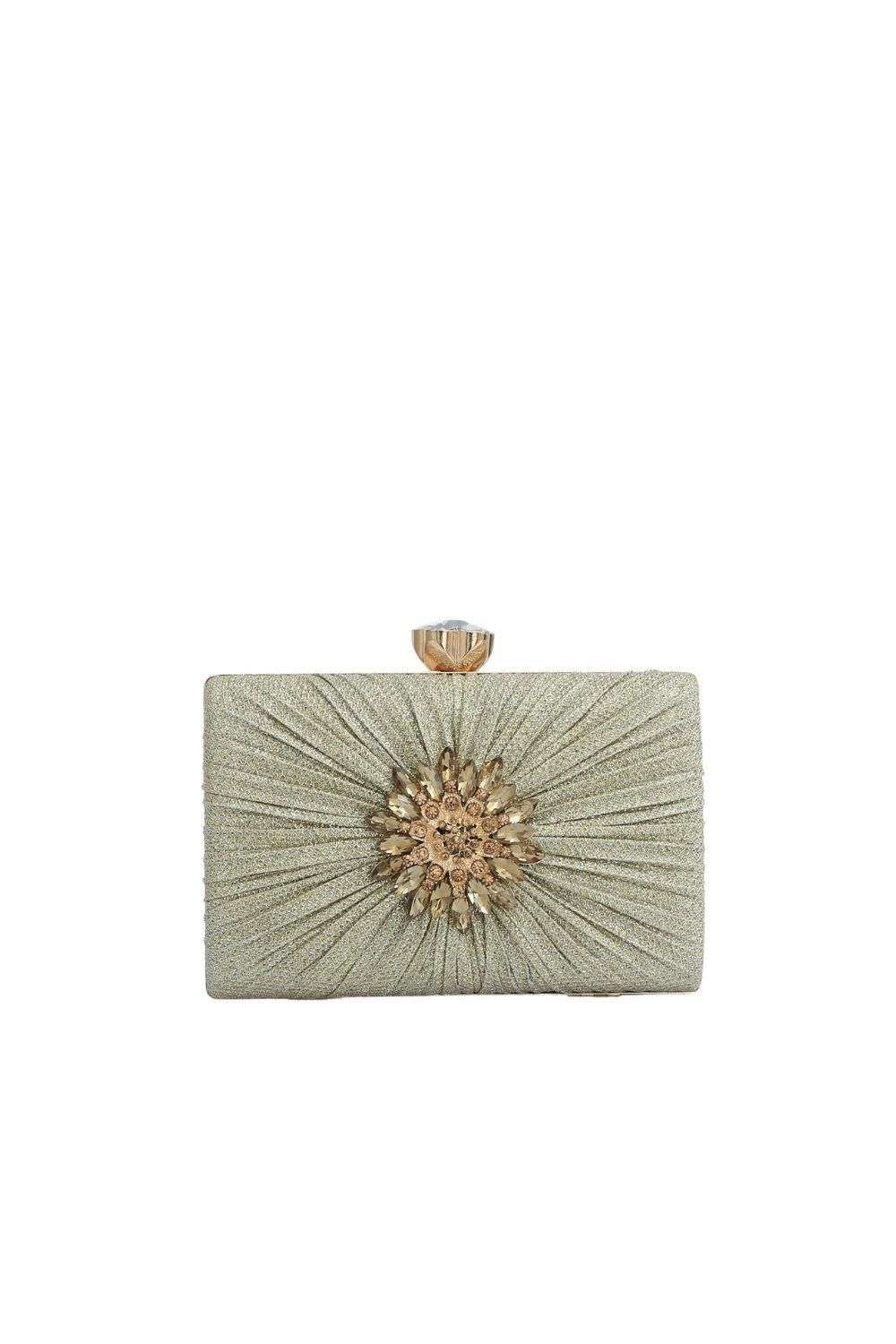 Fontanella Fashion Sol Sun Emblem Glitter Evening Clutch Bag with Chain Strap