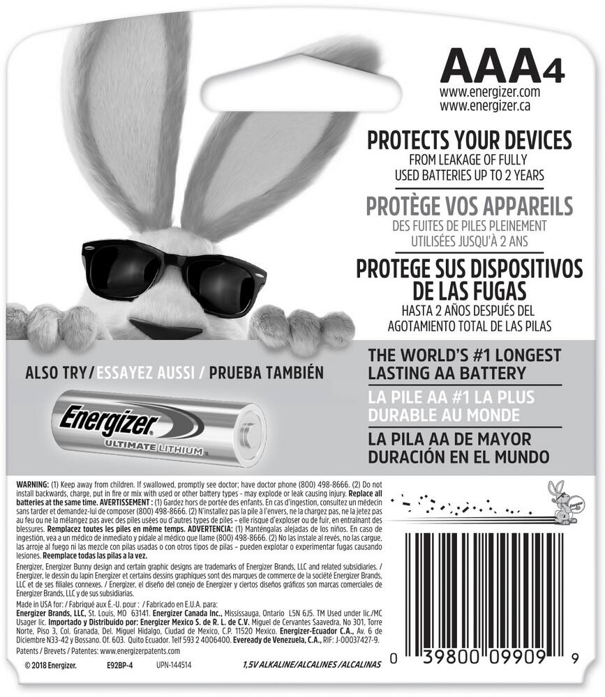 Energizer Max 4-pk AAA Alkaline Batteries, Long Lasting, All Purpose