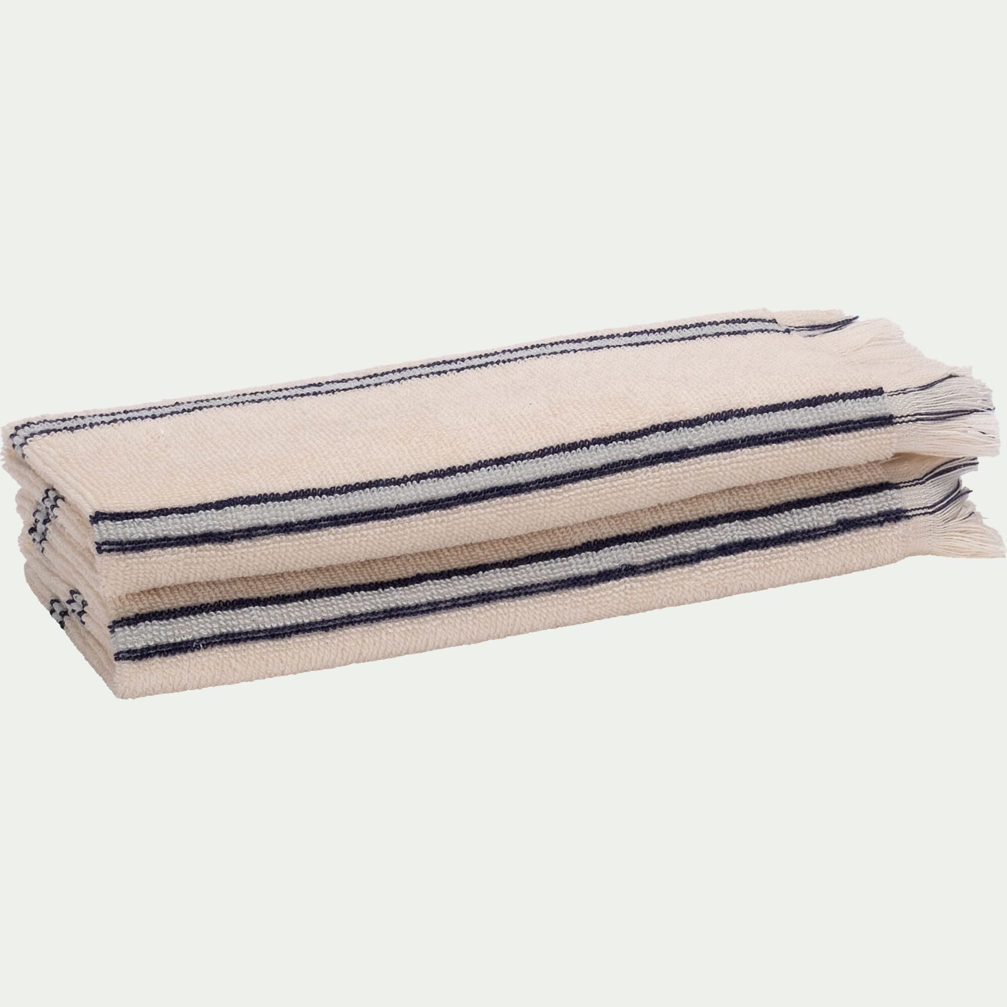 AMASIS - Lot de 2 serviettes invités en coton à rayures 30x50cm - blanc