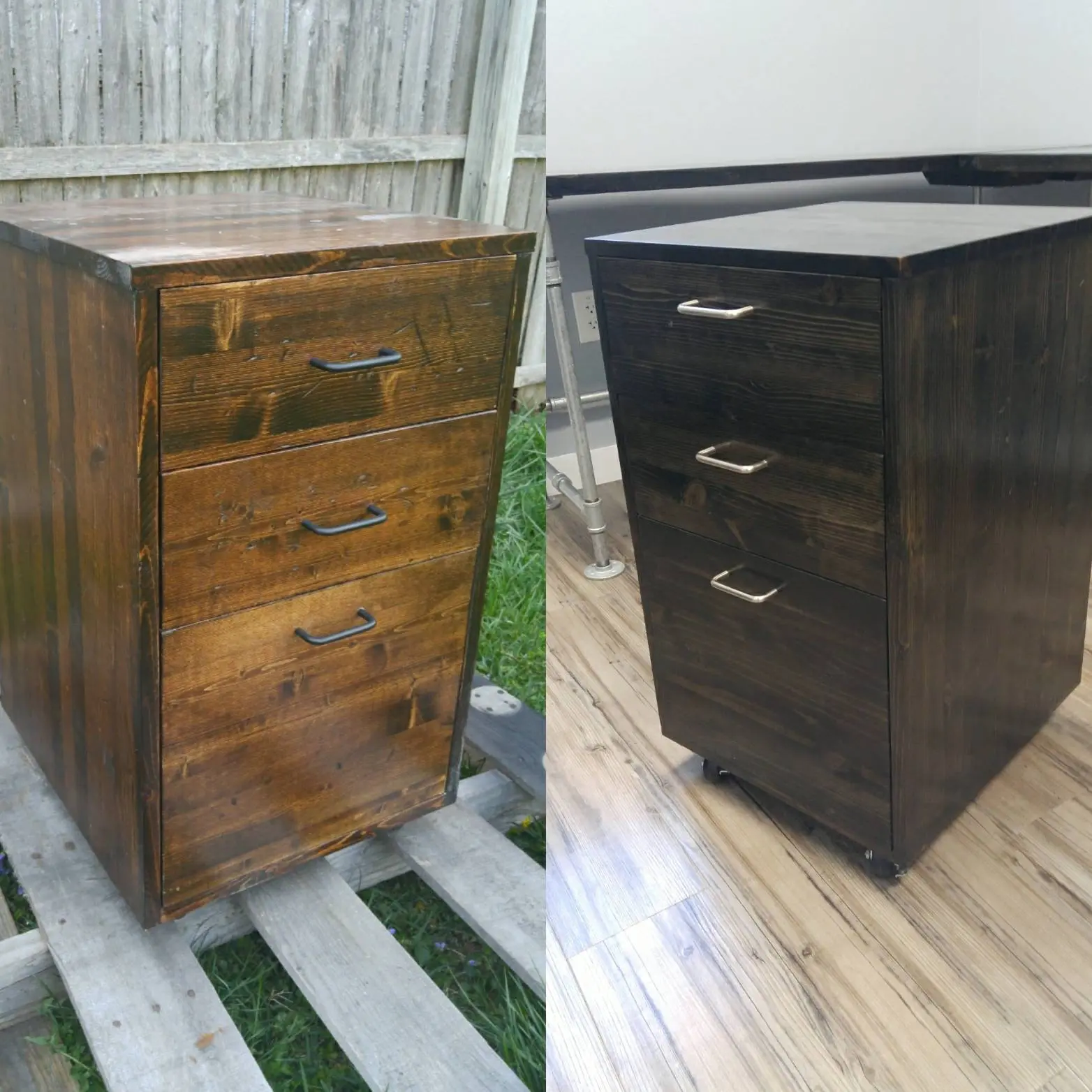 Rustic Rolling Wooden File Cabinet Office Storage Drawer Industrial