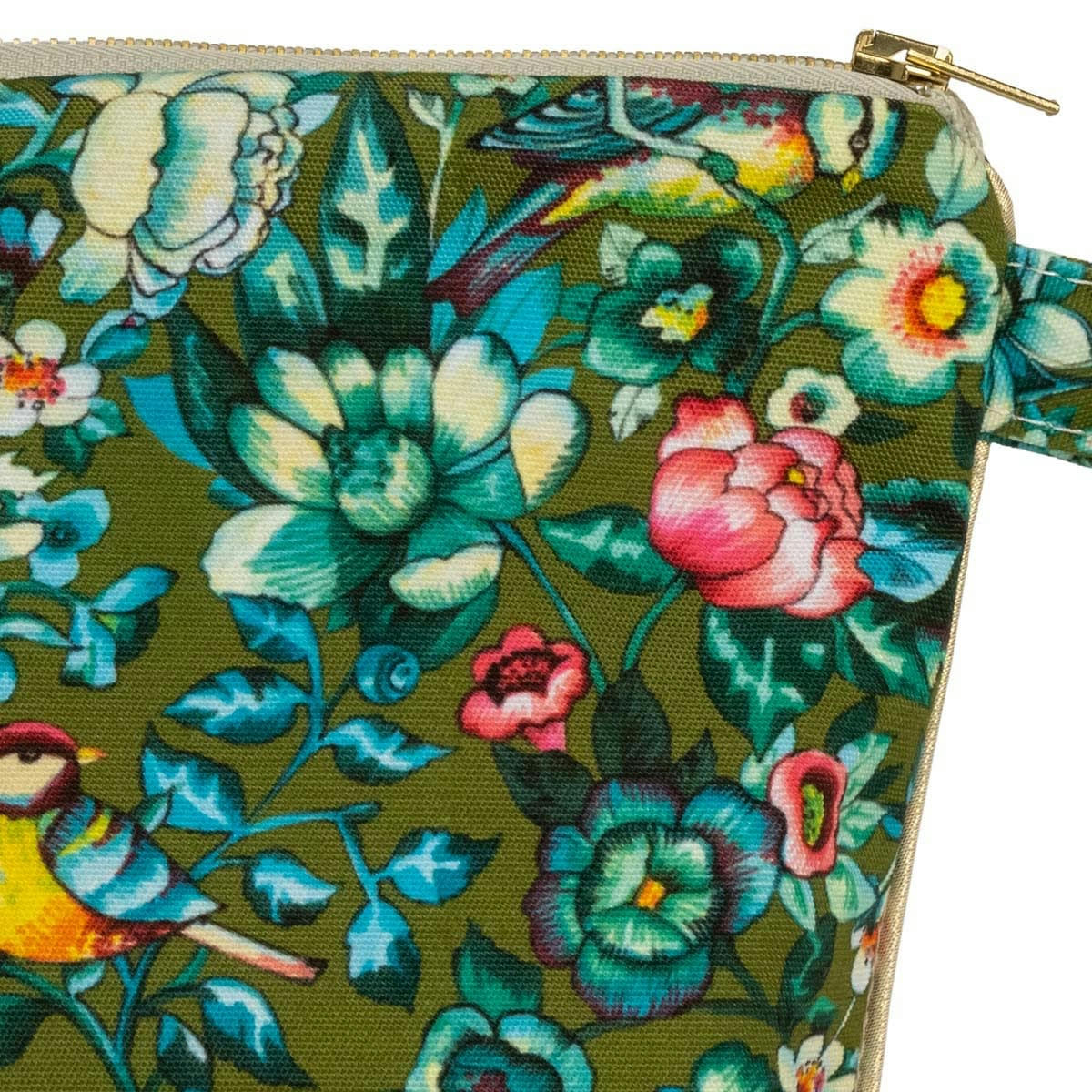 NILA - Pochette en toile outdoor imprimé fleuri kaki 19x28cm