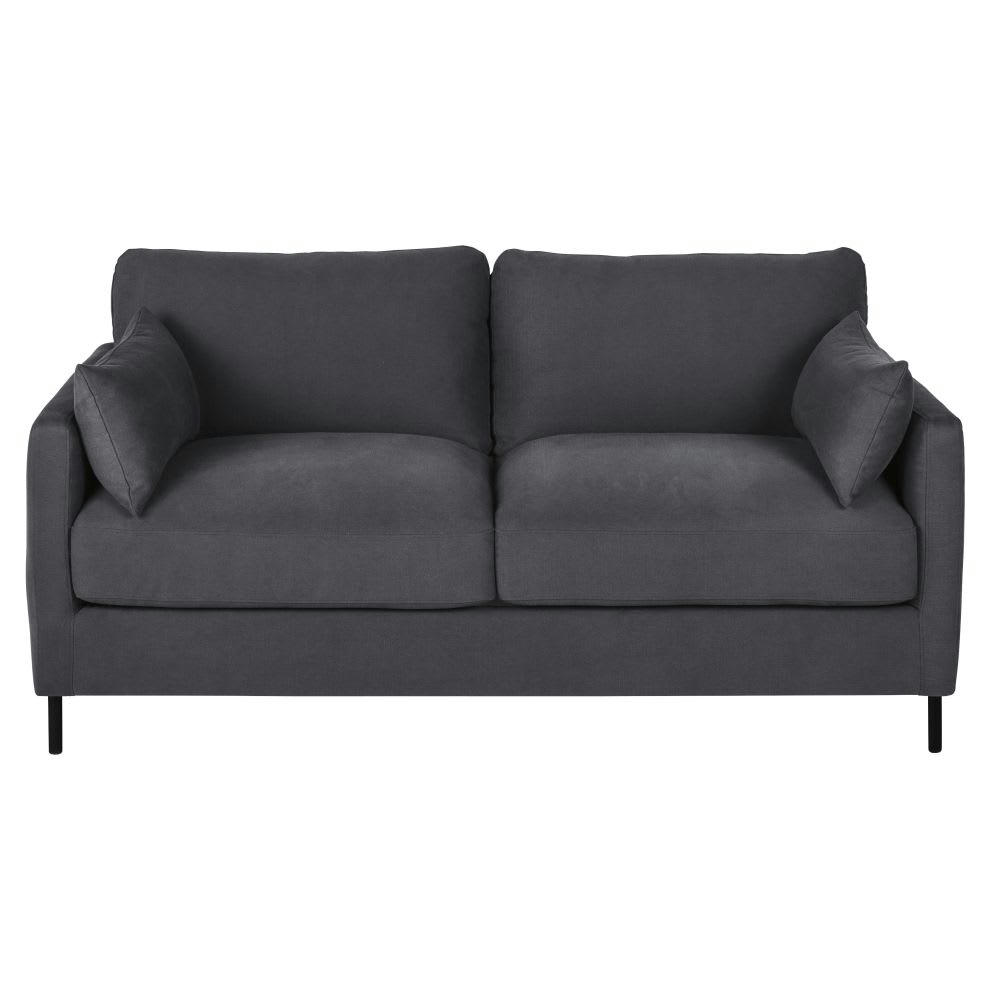 Julian - Canapé convertible 2/3 places en coton et lin gris ardoise et pieds en métal, matelas 14 cm