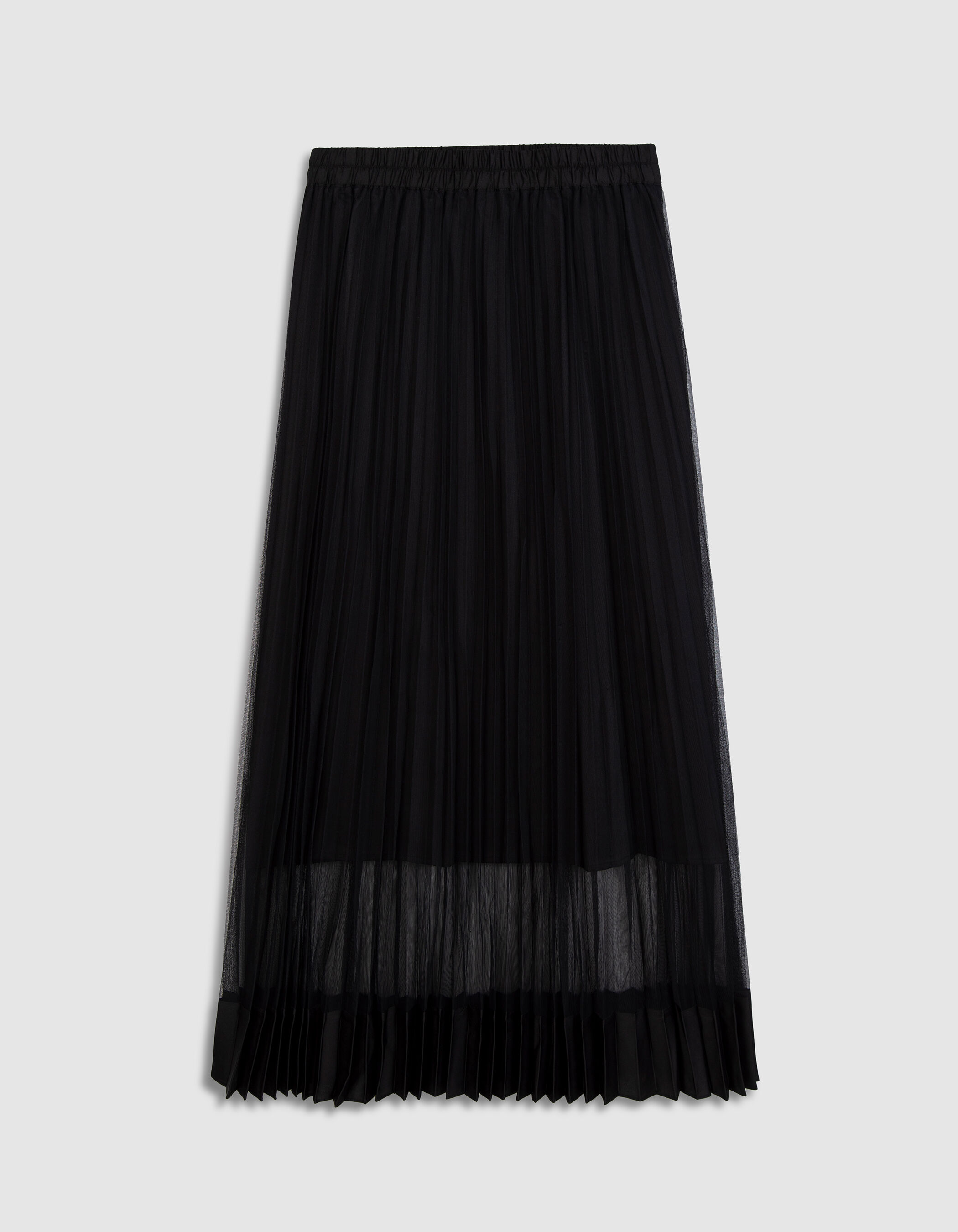 Jupe longue plissée noire tulle bas satiné Femme