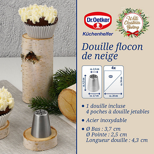 Lot de 4 poches à douille et embout flocon de neige en inox Dr.Oetker Baker Edition