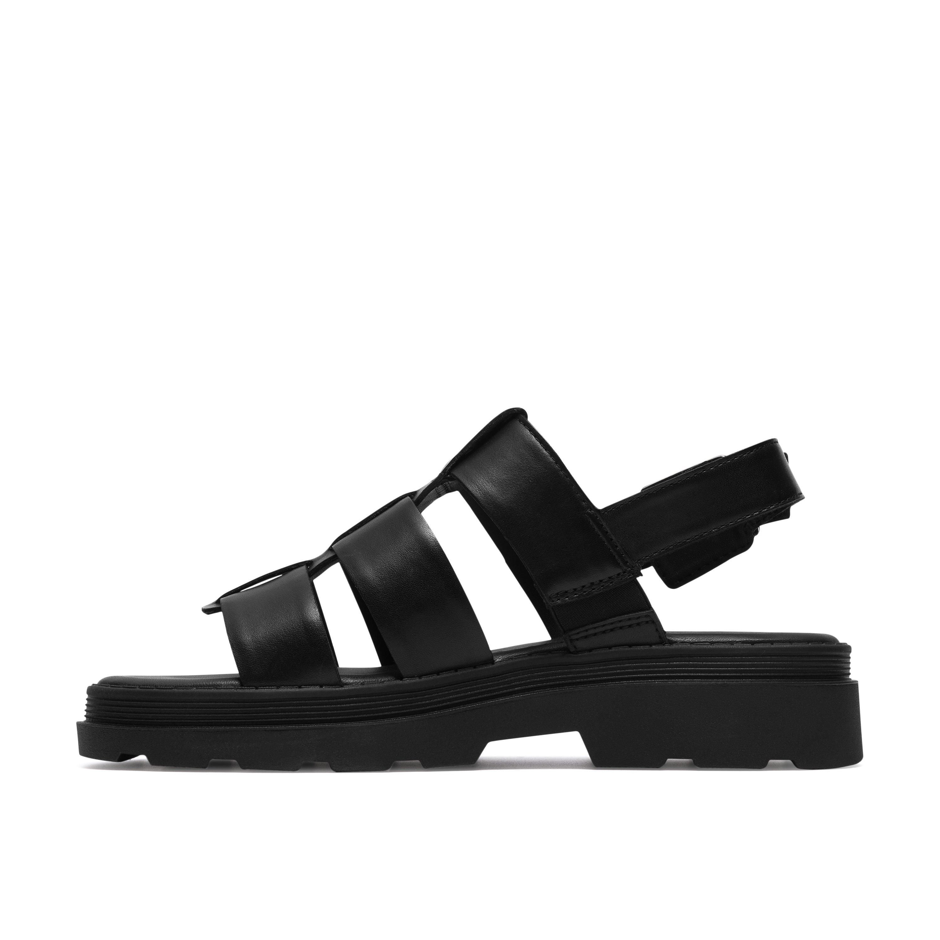 Clarks Orinoco3 Strap Black Leather Flat Sandals