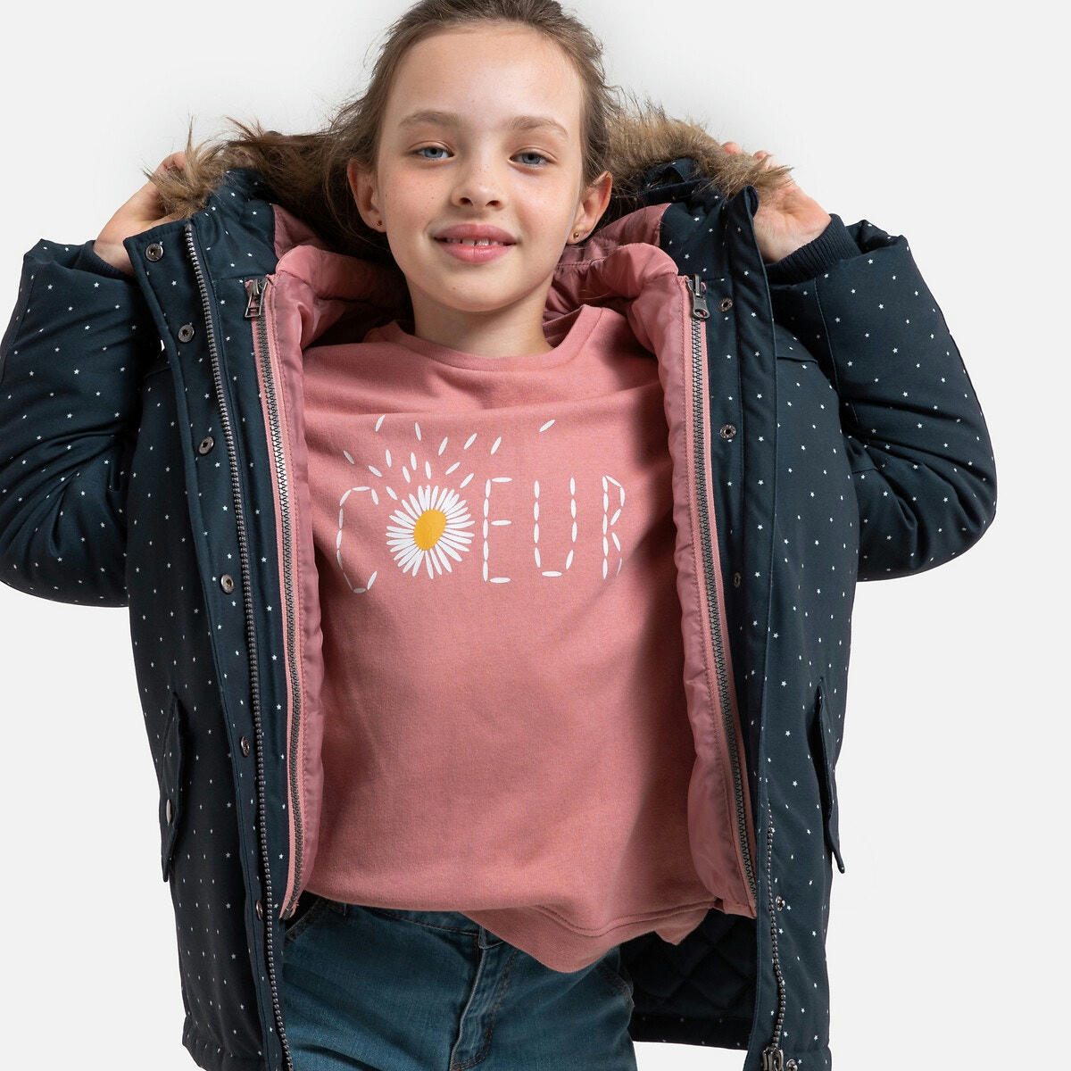 Parka à capuche 3 en 1 imprimée pois