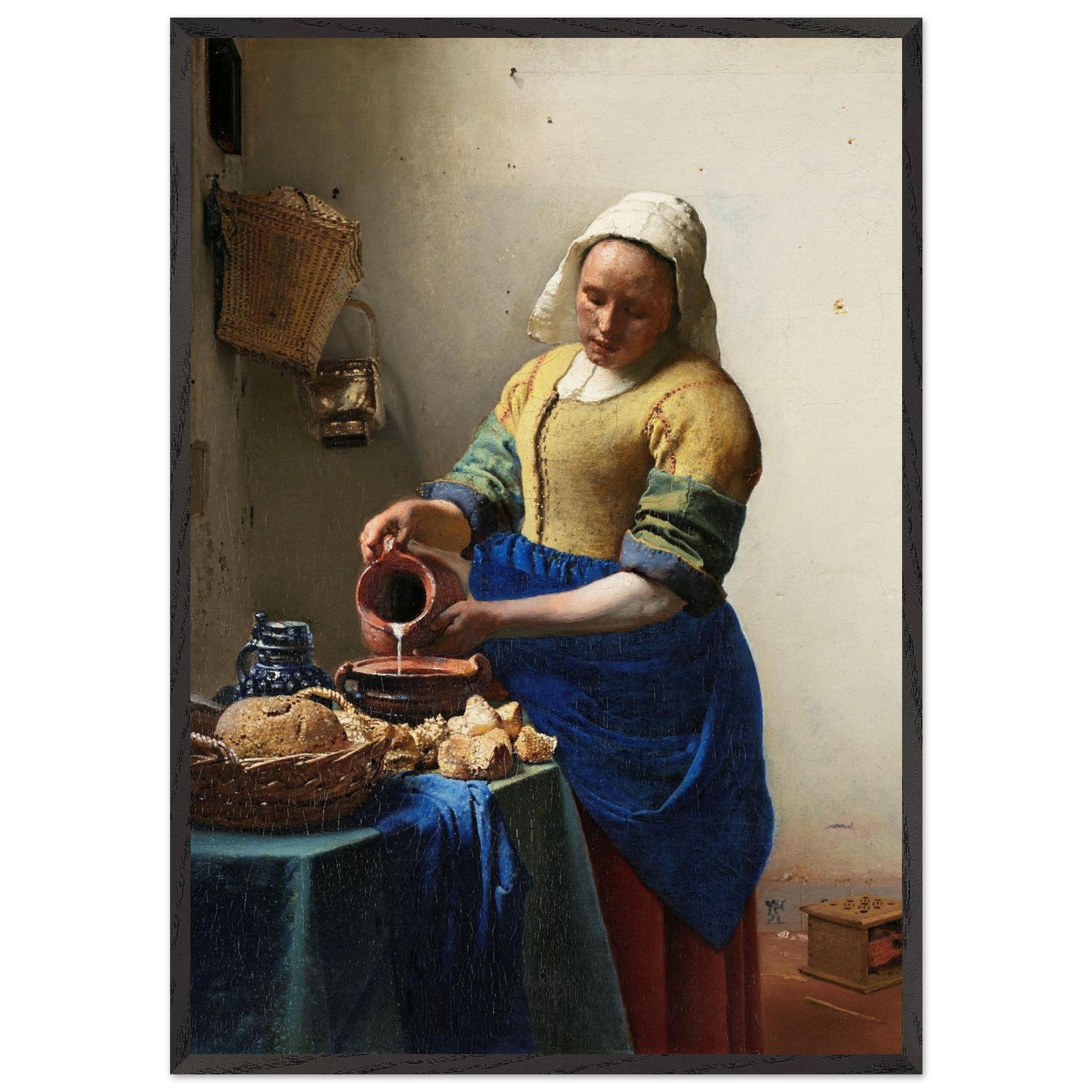 Artfulprints Poster met Lijst Johannes Vermeer - Het melkmeisje  - 70x100 cm - Meerkleurig