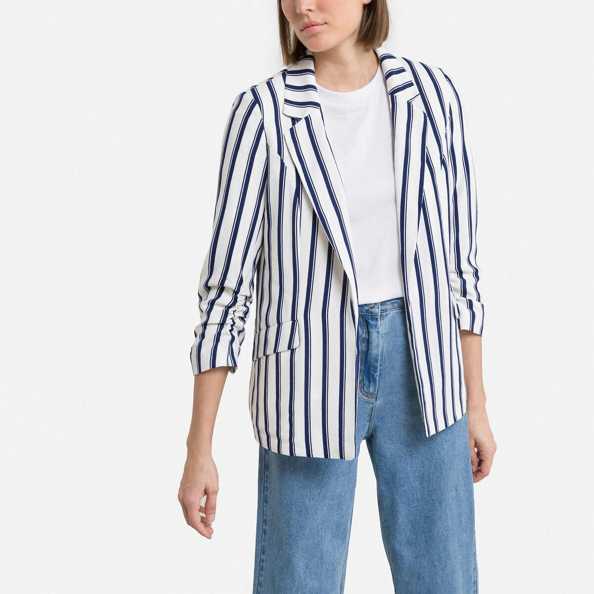 Blazer rayé, coupe droite